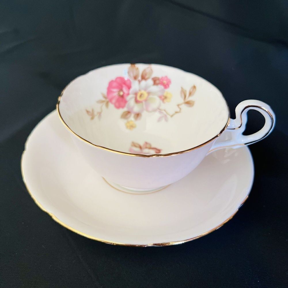 Vintage Royal Grafton Wild Rose Light Pink Bone China Tea Cup and Saucer England